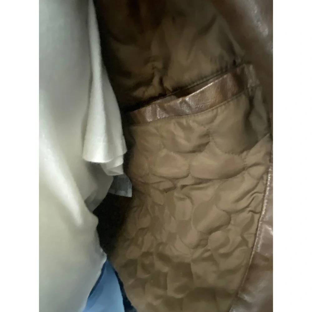 Women's Brown Faux Leather Moto Jacket Hooded Zip-Up Biker Style‎ Size M